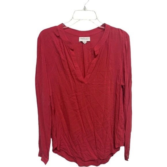 Velvet by Graham & Spencer Tops - Velvet by Graham & Spencer Red Long Sleeve Blouse Women's Medium Split Neck